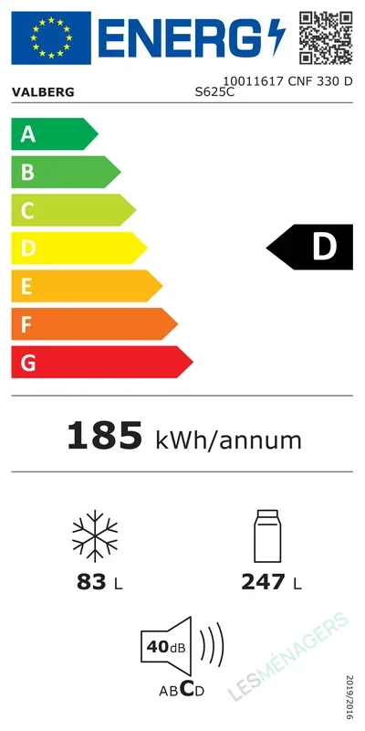 Étiquette énergie — VALBERG CNF 330 D S625C