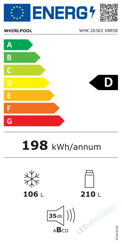 Étiquette énergie — Whirlpool WHK 26363 XBR5E