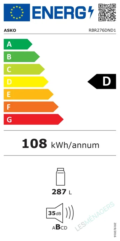 Étiquette énergie — ASKO RBR276DND1