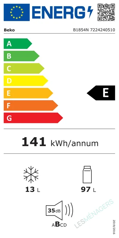 Étiquette énergie — Beko B1854N