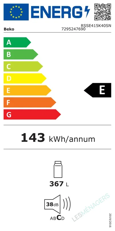 Étiquette énergie — Beko RSSE415K40SN