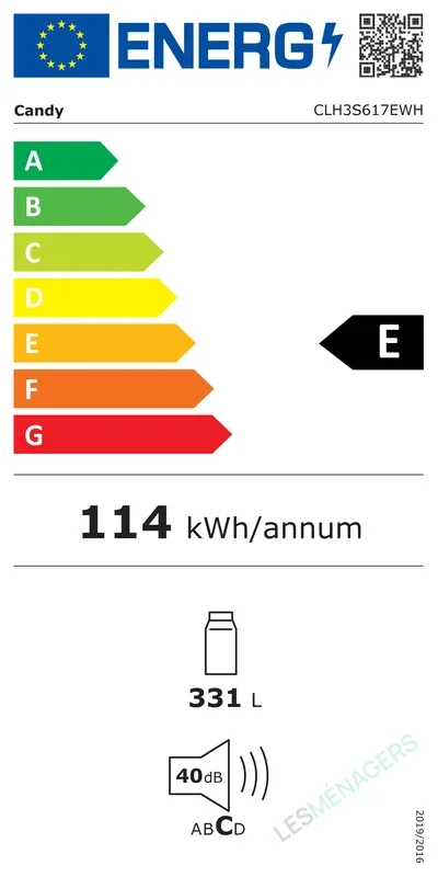 Étiquette énergie — Candy CLH3S617EWH