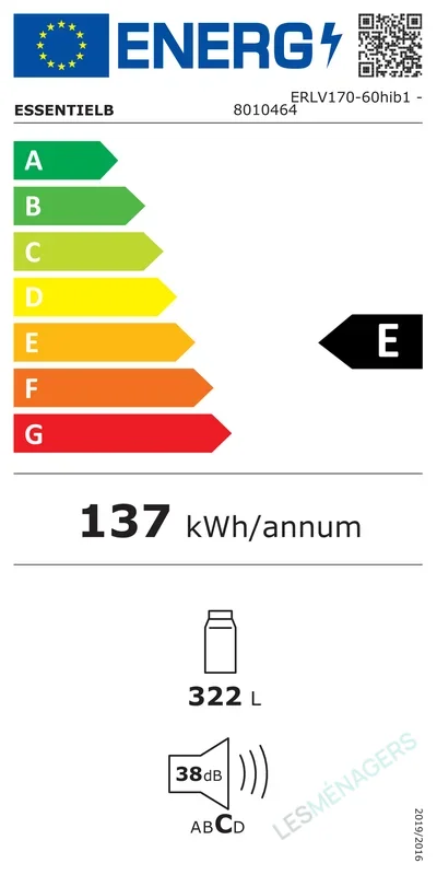 Étiquette énergie — Essentiel B ERLV170-60HIB1