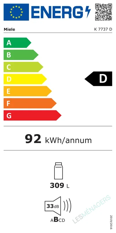 Étiquette énergie — Miele K 7737 D