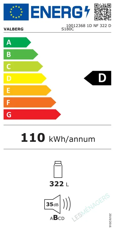 Étiquette énergie — VALBERG 1D NF 322 D S180C