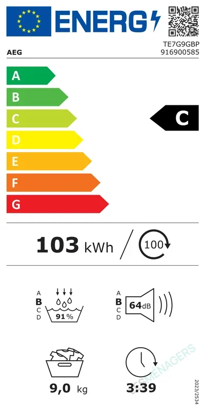 Étiquette énergie — AEG TE7G9GBP