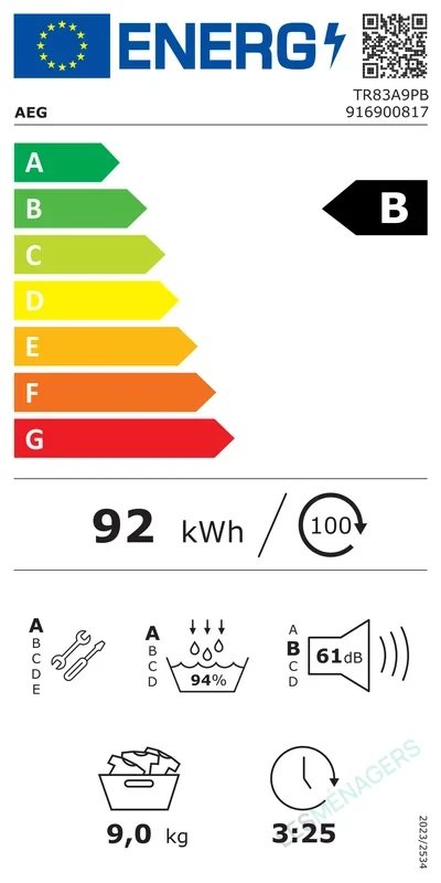 Étiquette énergie — AEG TR83A9PB