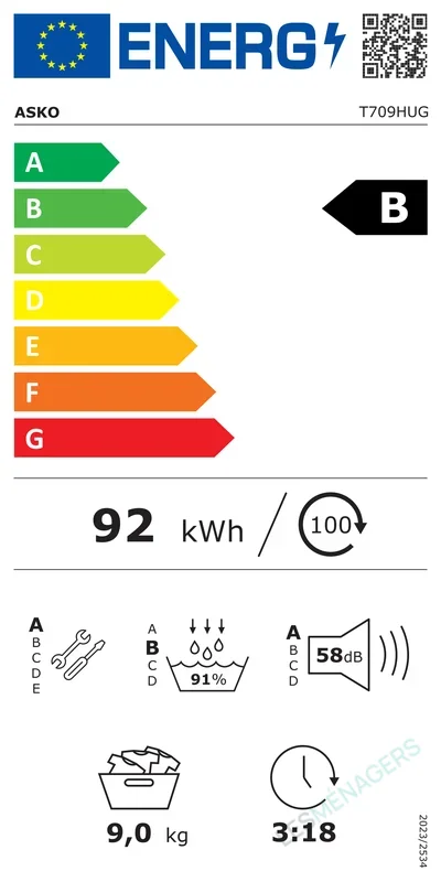 Étiquette énergie — Asko T709HUG