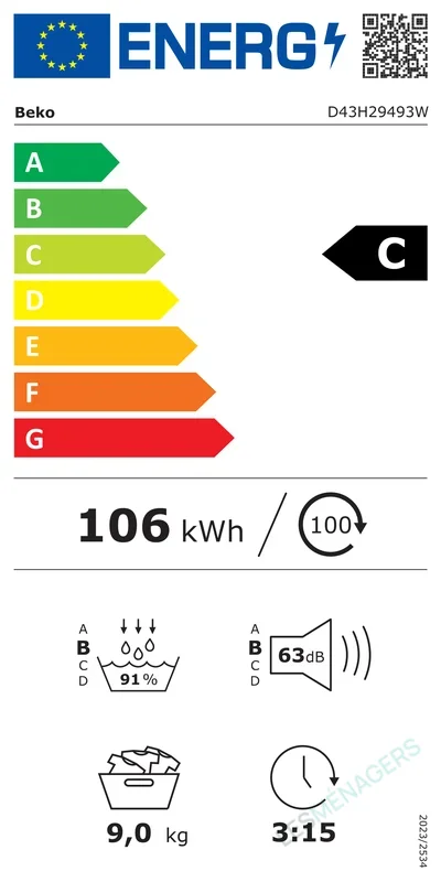 Étiquette énergie — Beko D43H29493W