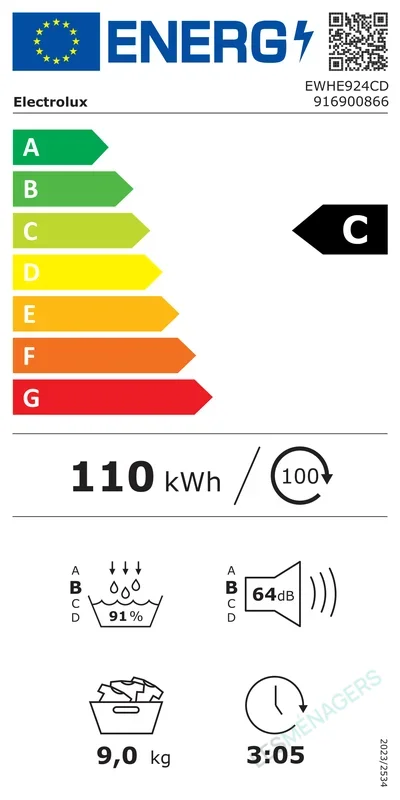 Étiquette énergie — Electrolux EWHE924CD