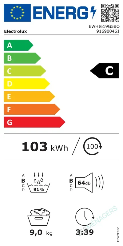 Étiquette énergie — Electrolux EWHI619G5BO