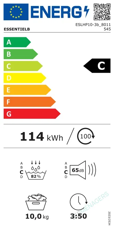 Étiquette énergie — Essentiel B ESLHP10-3B