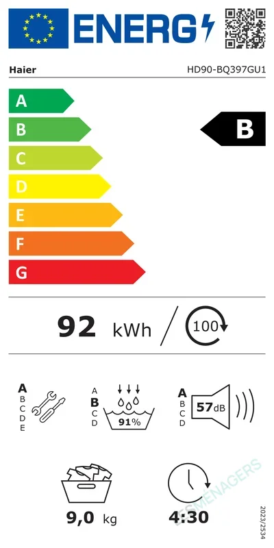 Étiquette énergie — Haier HD90-BQ397PGU1