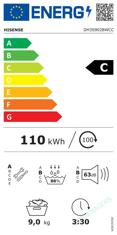 Étiquette énergie — Hisense DH3S902BWCC