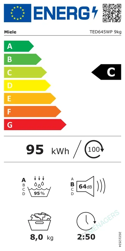 Étiquette énergie — Miele TED 645 WP