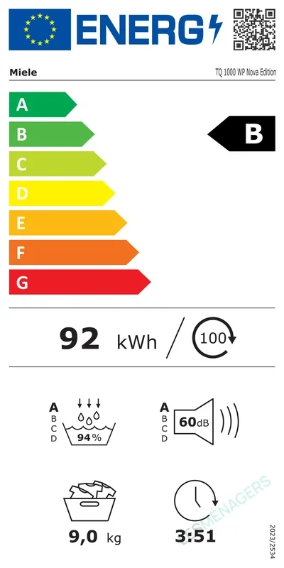 Étiquette énergie — Miele TQ 1000 WP NOVA EDITION