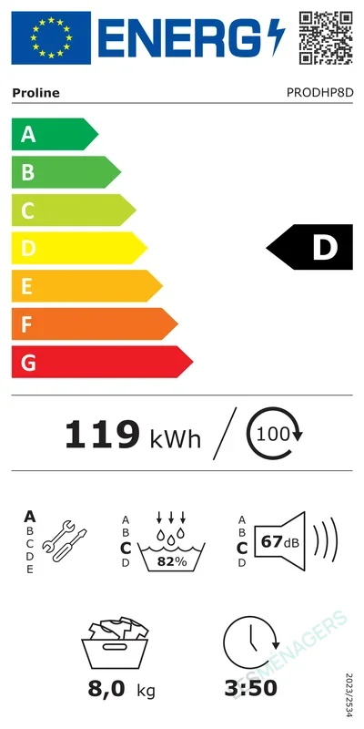 Étiquette énergie — PROLINE PRODHP8D