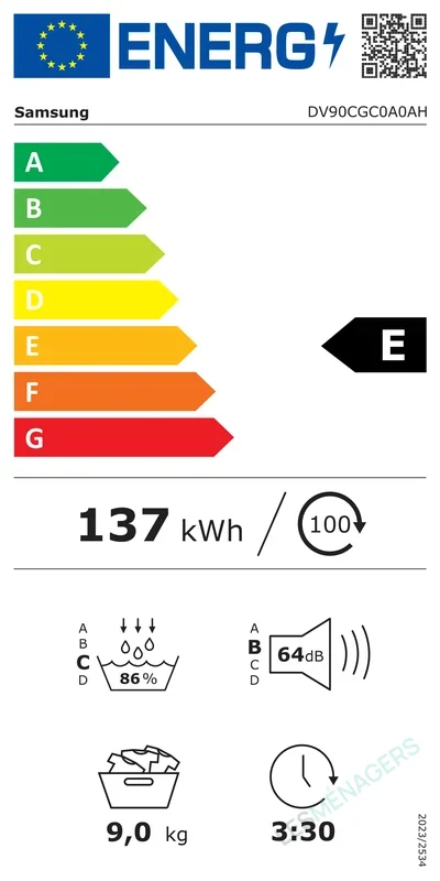 Étiquette énergie — Samsung DV90CGC0A0AH