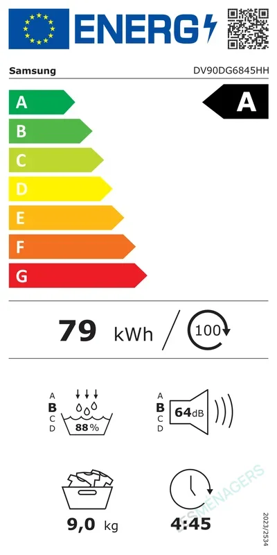 Étiquette énergie — Samsung DV90DG6845HHU3