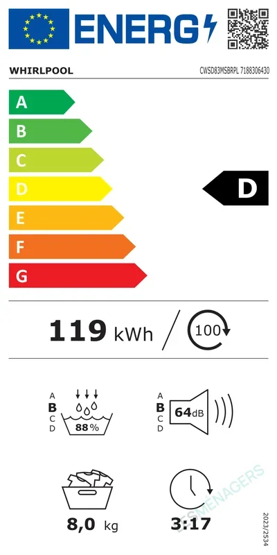 Étiquette énergie — Whirlpool C WSD 83M WBS FR